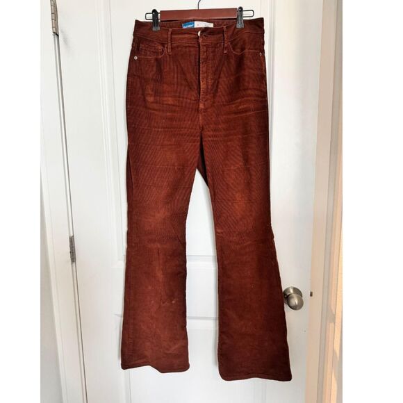 Old-navy Women's Brown Corduroy Trousers Size 10 Flare High Waisted - Picture 2 of 5